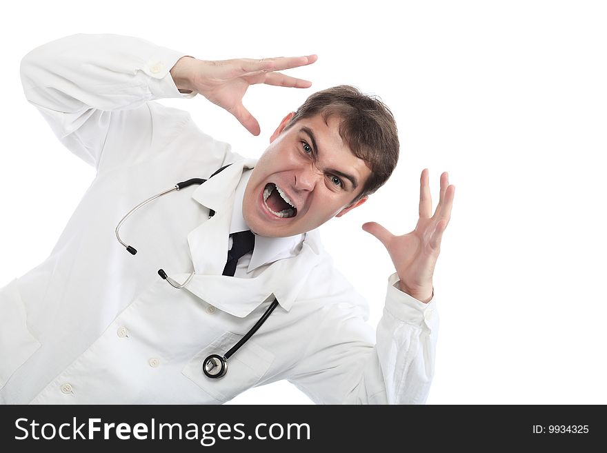 Medical theme: a doctor with threatening emotions. Medical theme: a doctor with threatening emotions.