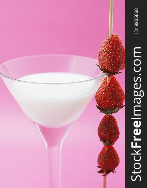 A Cocktail Is Creamy With A Strawberry