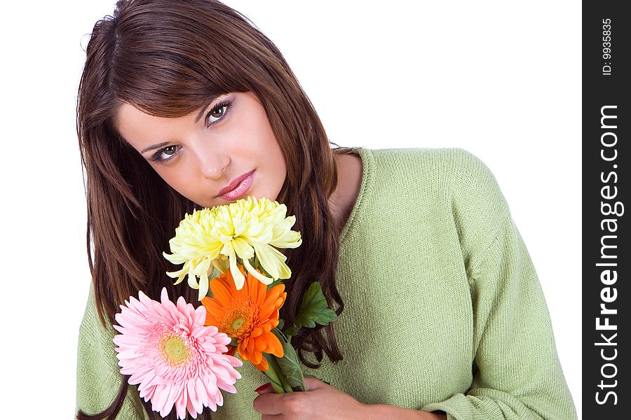 Close-up of beautiful woman with flower