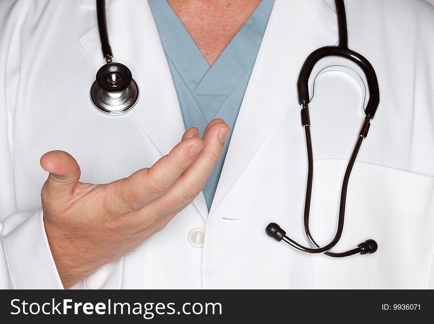 Male Doctor Hand Abstract with Lab Coat and Stethoscope. Male Doctor Hand Abstract with Lab Coat and Stethoscope.