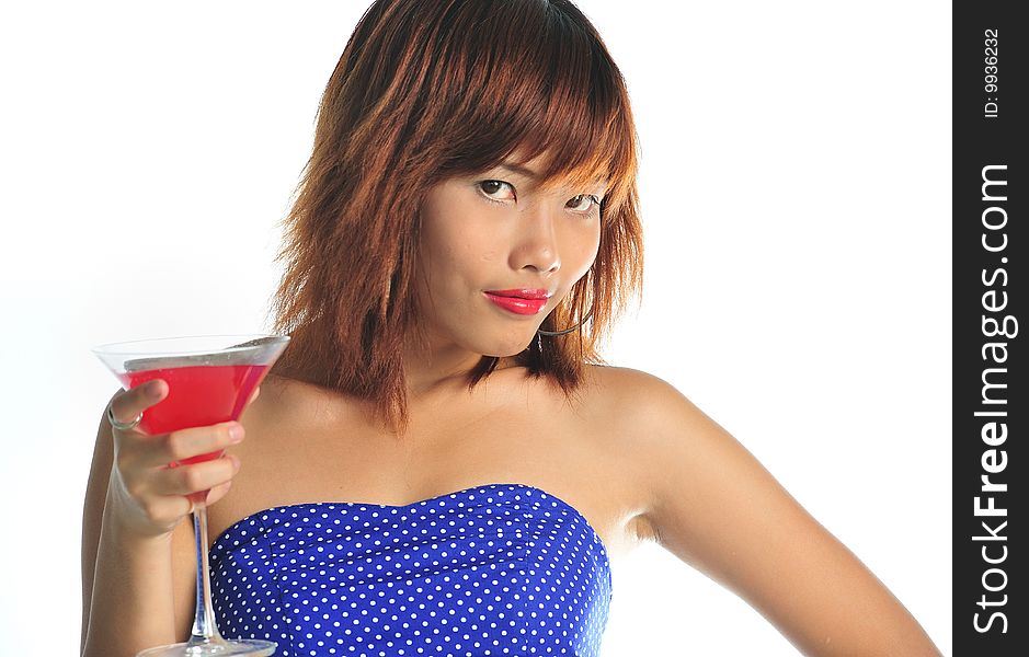 Young Asian Woman Holding A Glass Of Cocktail