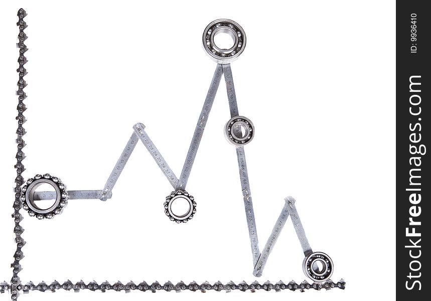 Ball bearing on silver diagram isolated. Ball bearing on silver diagram isolated