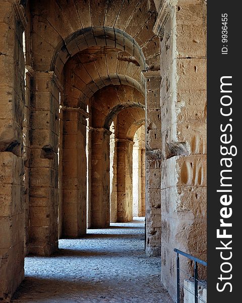 Roman colosseum passageway in Tunisia