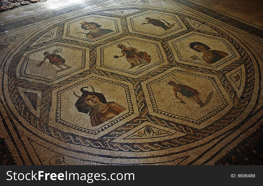 Roman mosaic in museum in Tunisia. Roman mosaic in museum in Tunisia