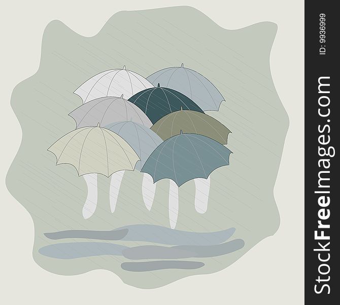 Illustration of silhouettes with umbrellas walking in the rain. Illustration of silhouettes with umbrellas walking in the rain