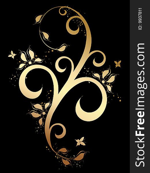 Vector background with floral ornament and butterflies