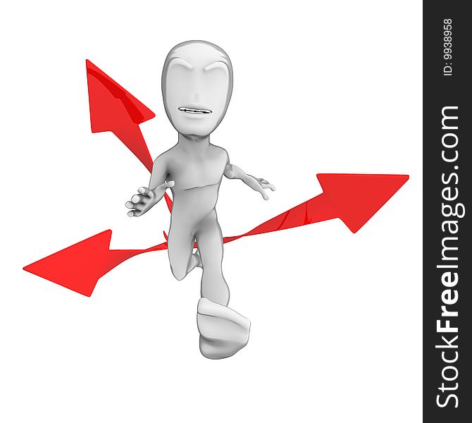 3d little person with red lines on white background