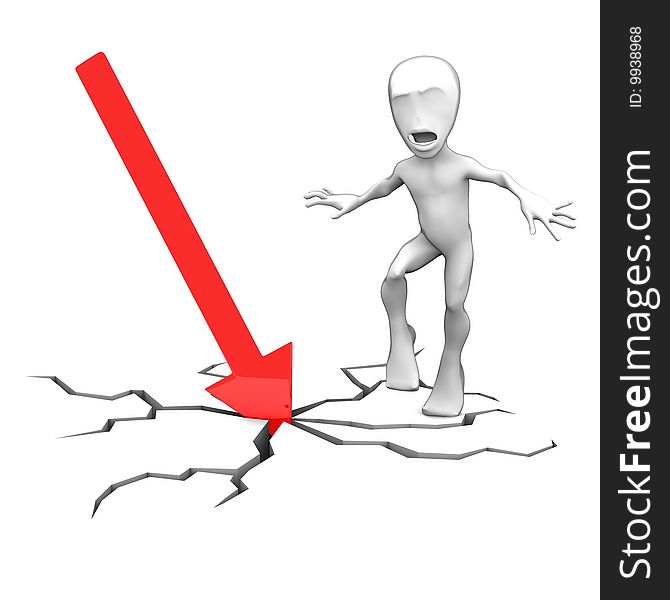 3d little person with red lines on white background
