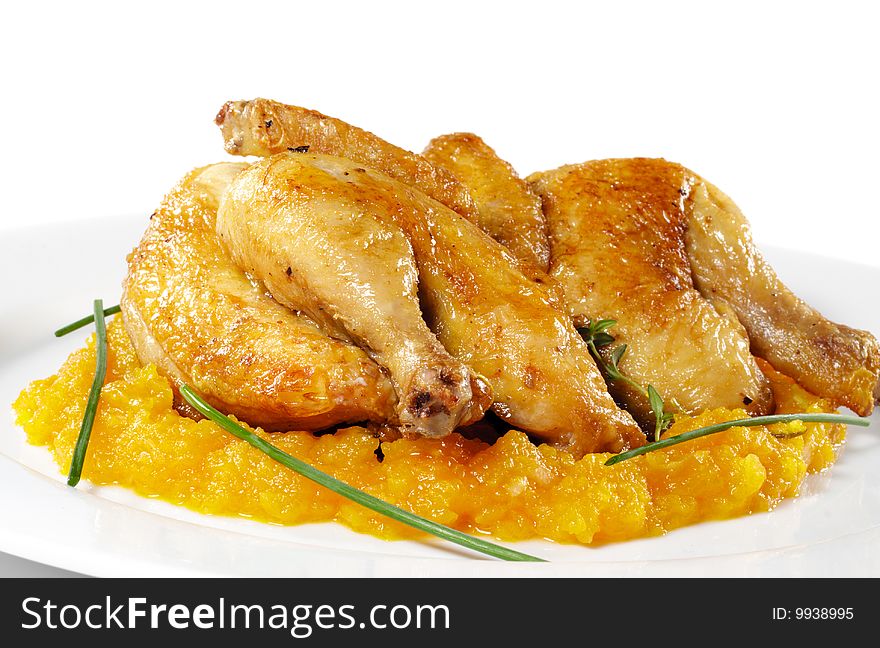 Roast Chicken with Pumpkin Sauce and Greens