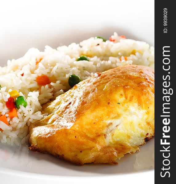 Salmon Fillet and Rice with Vegetables