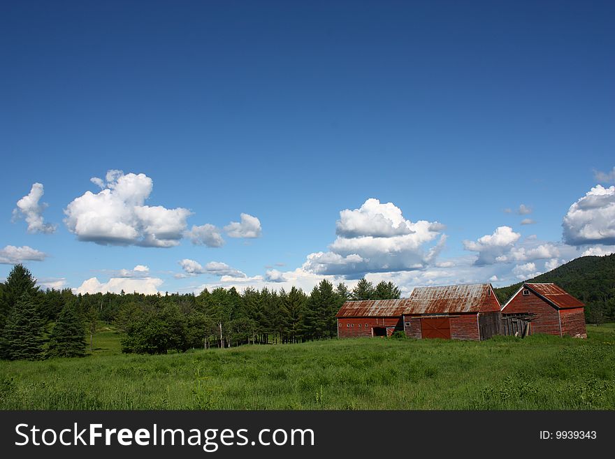 A red barn in the scenic Adirondacks in upstate New York. Plenty of room for copy space or crop out the sky if you wish.