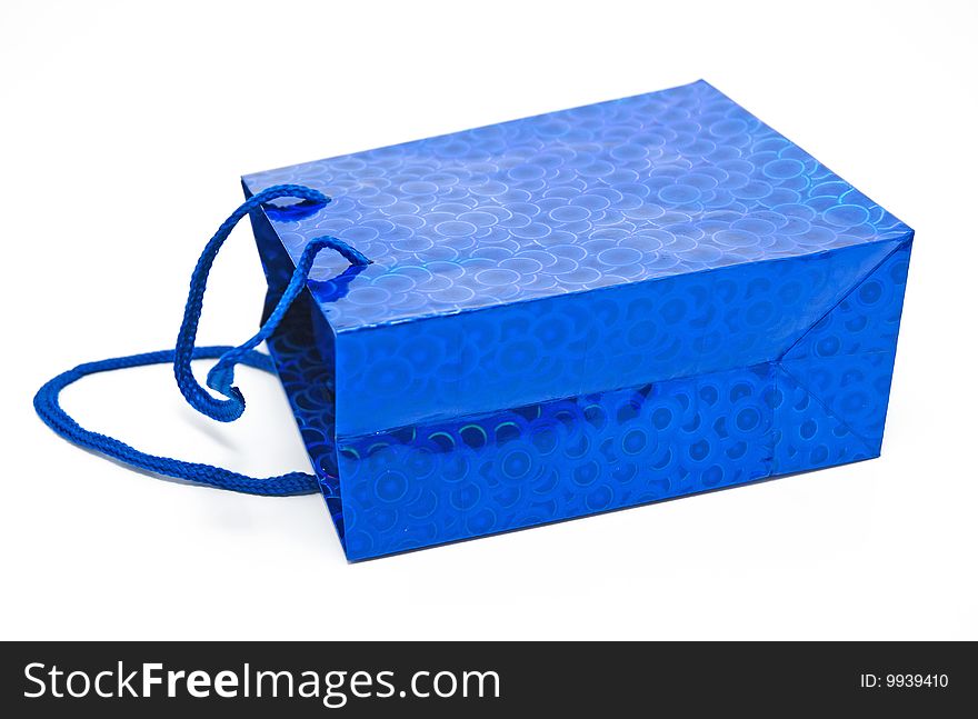 Blue gift wrapping with handles