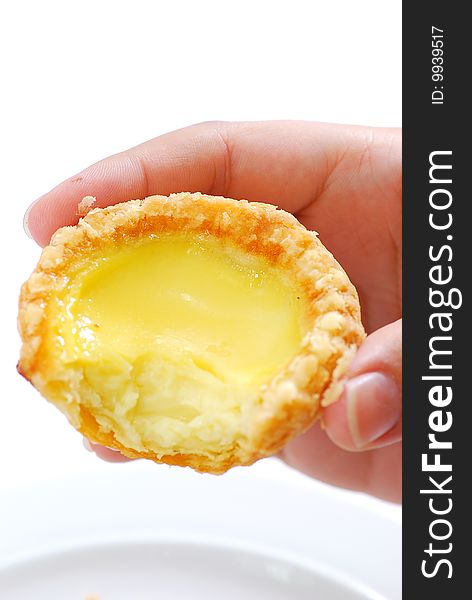 Hand Hold Home made Crispy Egg Tart. Hand Hold Home made Crispy Egg Tart