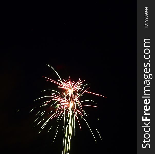 Fireworks display at night in brigt colors