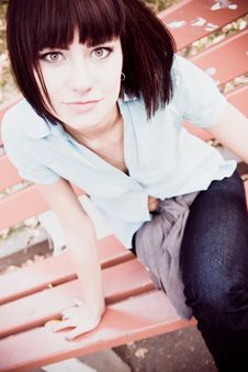 Pretty Woman On The Bench Stock Images Pretty Woman On The Bench Stock Images