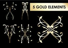 Gold Design Elements, Isolated On Black Royalty Free Stock Photography