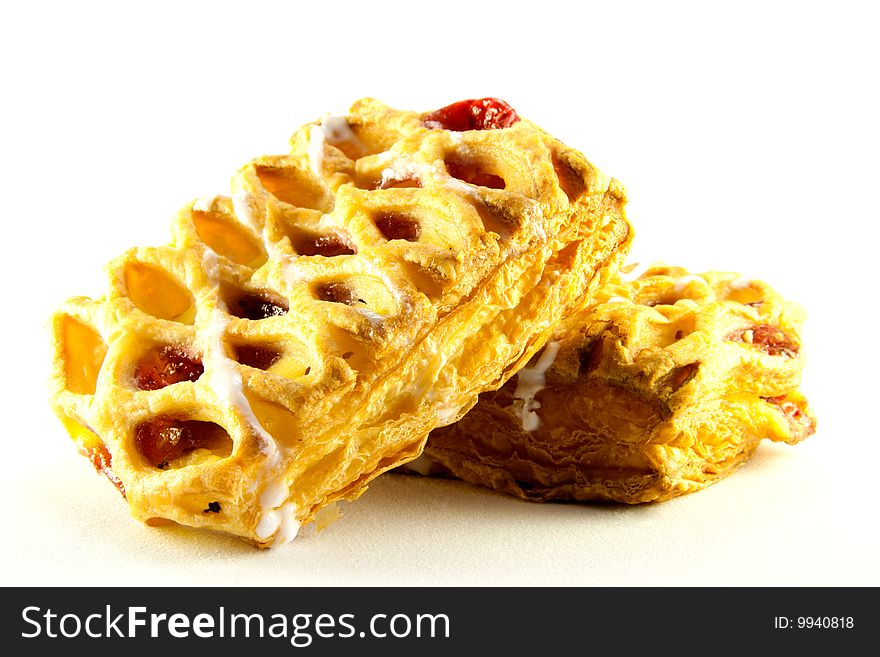 Two raspberry and custard danish with clipping path on a white background. Two raspberry and custard danish with clipping path on a white background