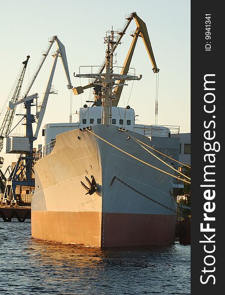 The cargo ship on a mooring in Riga port. The cargo ship on a mooring in Riga port.