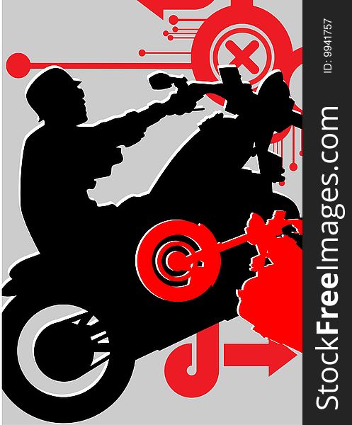 Silhouette of the motorcycle on mixed abstract bac