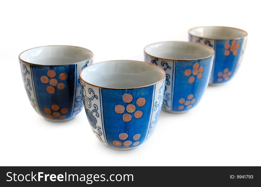 Set of blue asian tea cups. Set of blue asian tea cups