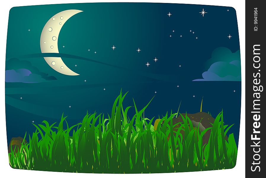 Imaginative night scenery, ideal for a peaceful background, each elements on separate layers. Radial and linear gradients used. Imaginative night scenery, ideal for a peaceful background, each elements on separate layers. Radial and linear gradients used.