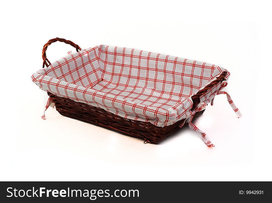 Cane bread basket isolated over white made in cane, with internal clothe