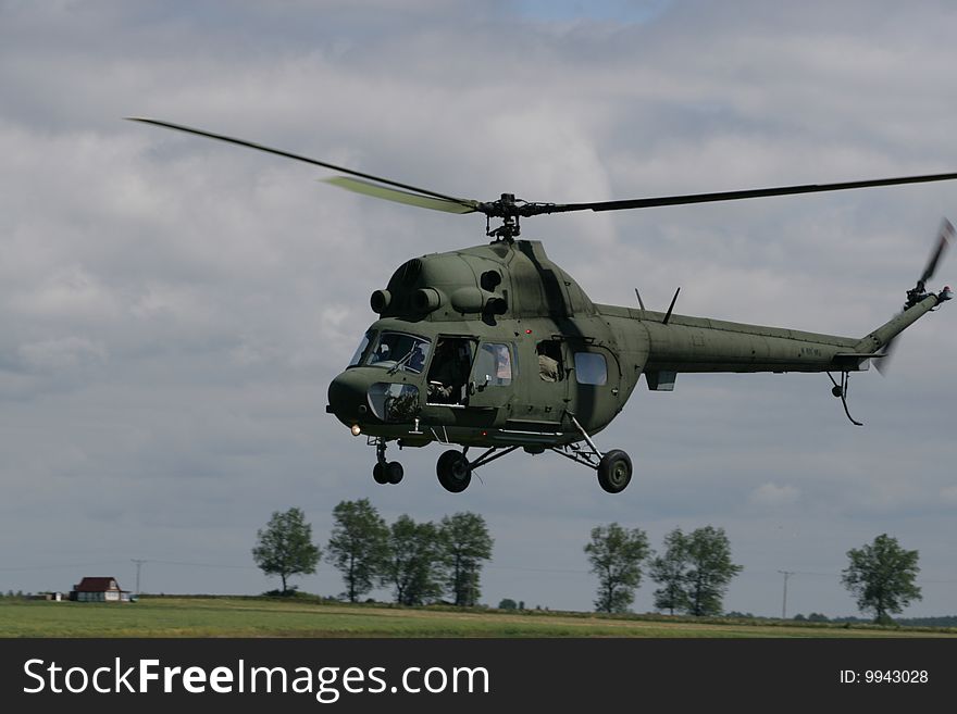 Russian military helicopter during the demonstrations. Russian military helicopter during the demonstrations.