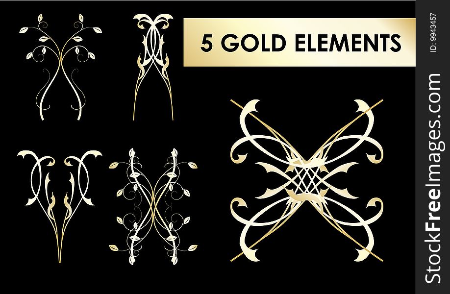 Gold Design Elements, Isolated On Black