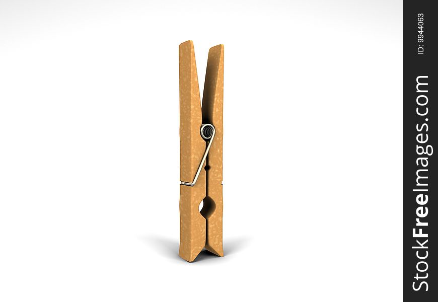 3D illustration of an isolated clothespin on a white background