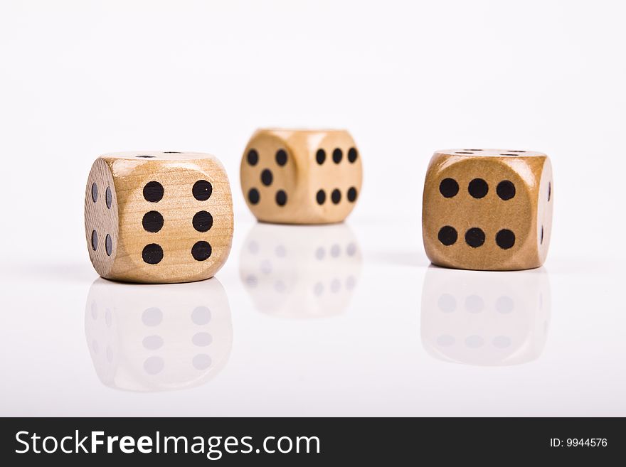 wood dice on white background.