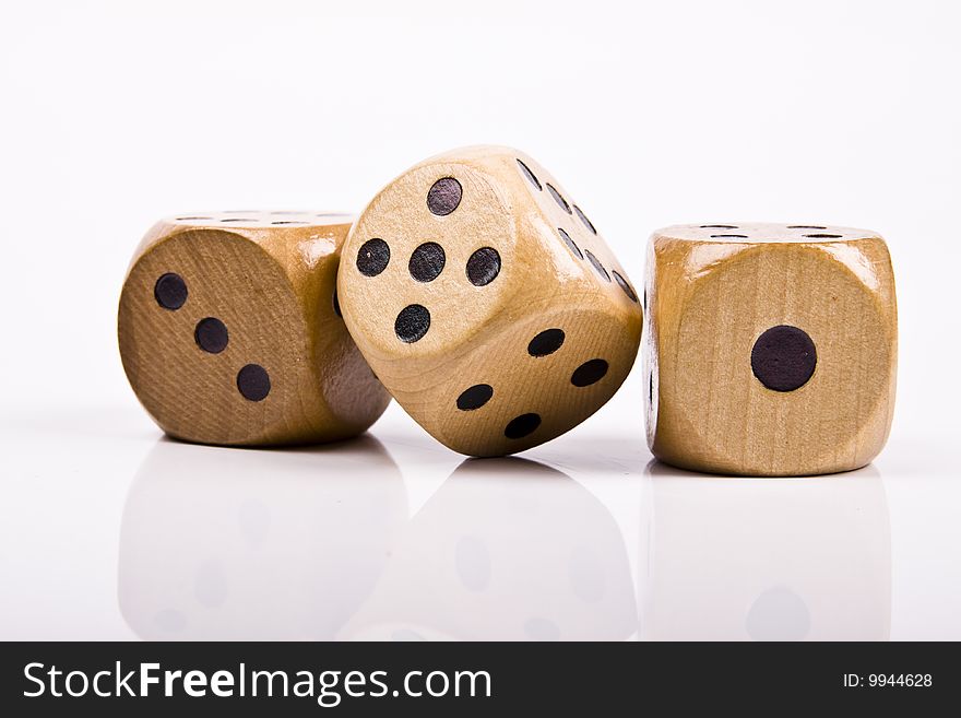 Wood  dice on white background.