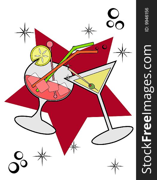 An illustration of a cocktail background. An illustration of a cocktail background