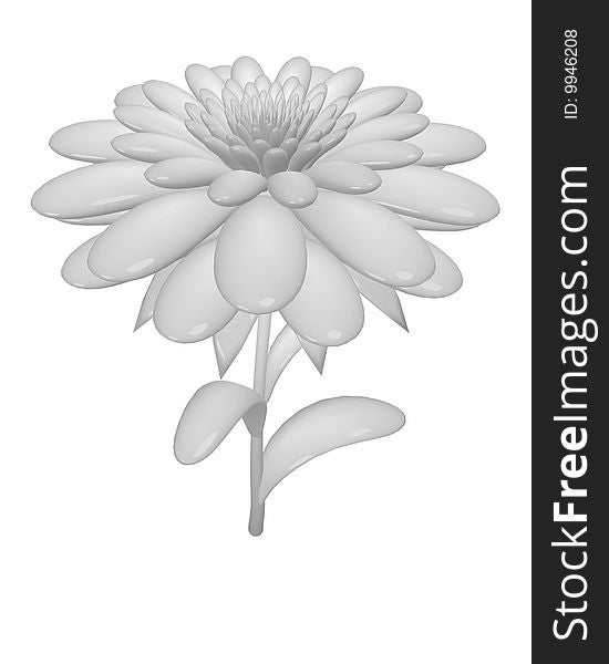 White flower isolation on a white background. 3d model.