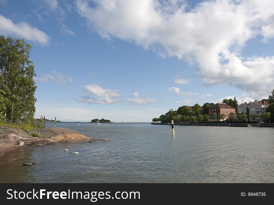 A view from the island of Luoto just across the bay from Helsinki, Finland. View is of the Baltic Sea in the Bay of Finland. A view from the island of Luoto just across the bay from Helsinki, Finland. View is of the Baltic Sea in the Bay of Finland.