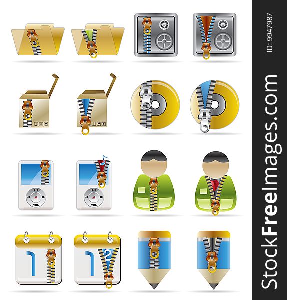 Internet, Business and Office Creative Icons with Zipper - Set 2