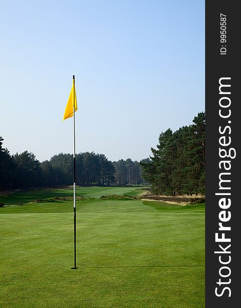 Golf field with yellow flag. Golf field with yellow flag
