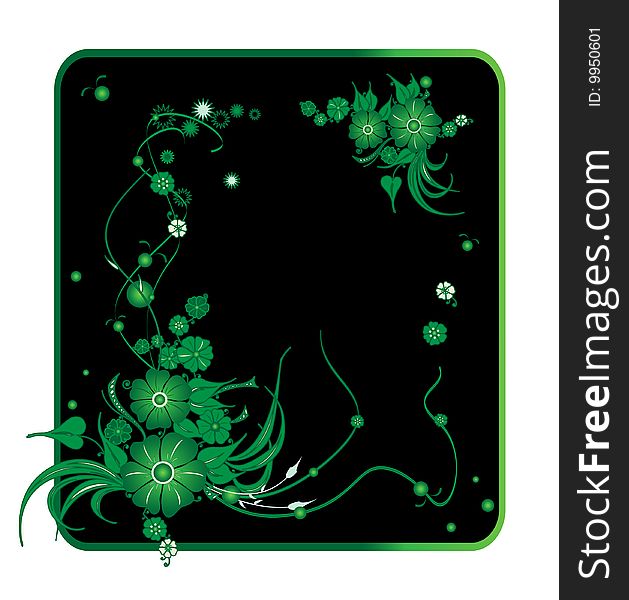 Green floral pattern on a black background. Green floral pattern on a black background
