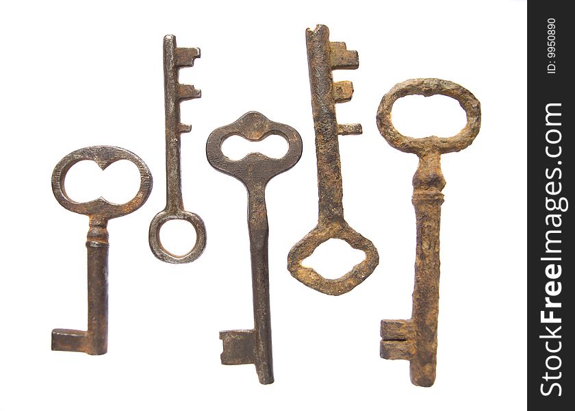 Old keys isolated on white