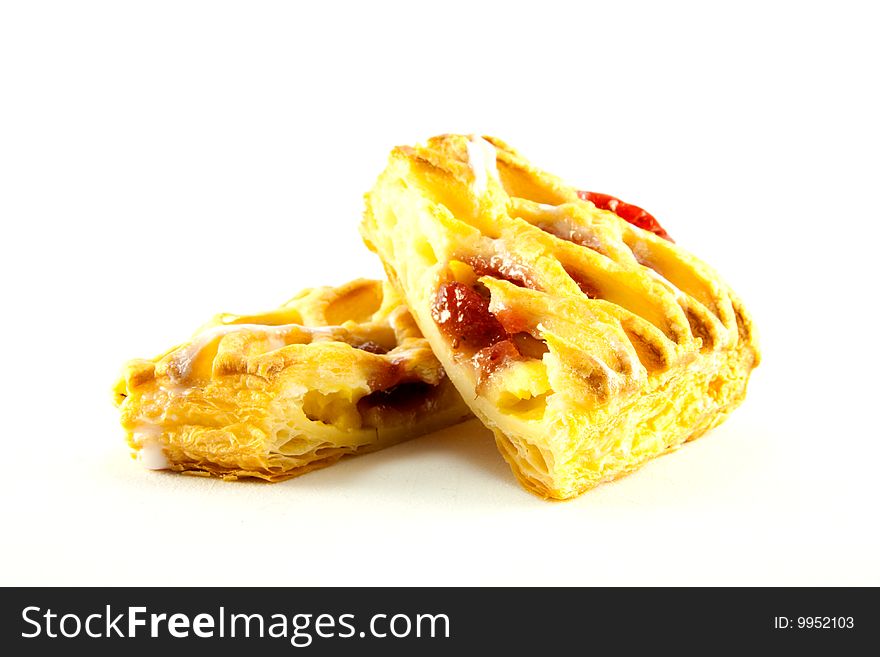 Raspberry and custard danish with clipping path on a white background. Raspberry and custard danish with clipping path on a white background