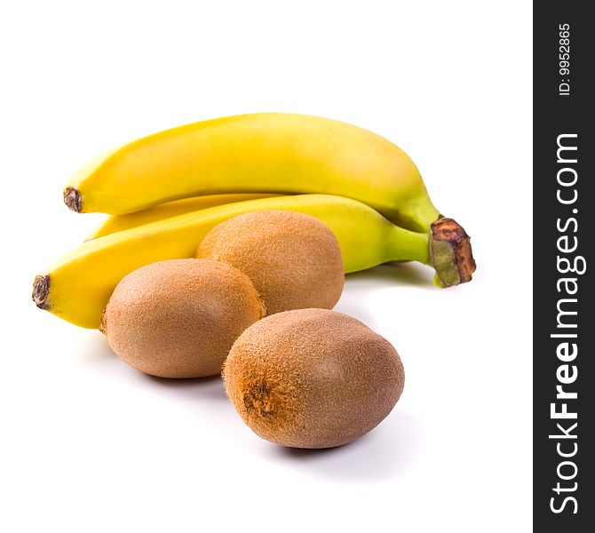 Some fresh kiwi and banana on white background