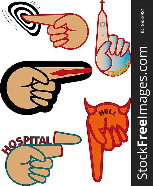 Five humorous arm shows by various directions. Five humorous arm shows by various directions