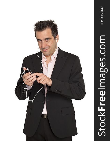 Businessman with mp3 player