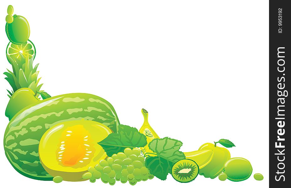 Green fruit corner. Vector illustration.