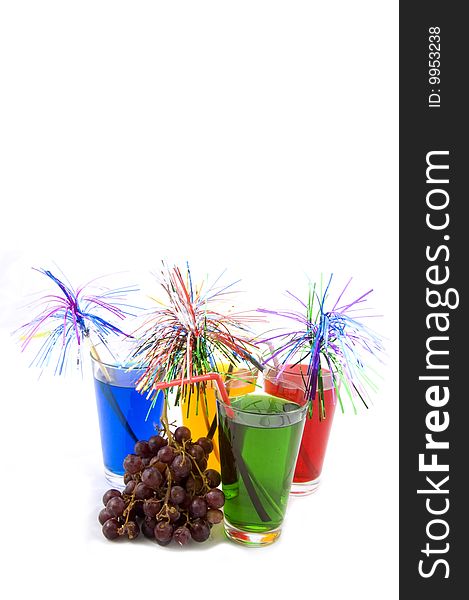 Different colorful cocktails with straws on white