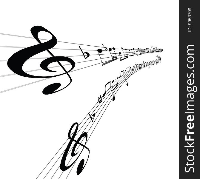 Abstract musical lines with notes. Vector