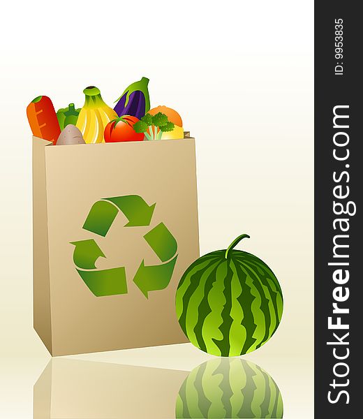 Vector illustration of groceries in a recyclable paper bag. Vector illustration of groceries in a recyclable paper bag