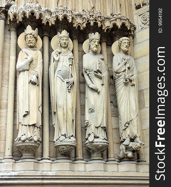 Ancient carvings above the Doors of Notre Dame, Paris France. Ancient carvings above the Doors of Notre Dame, Paris France