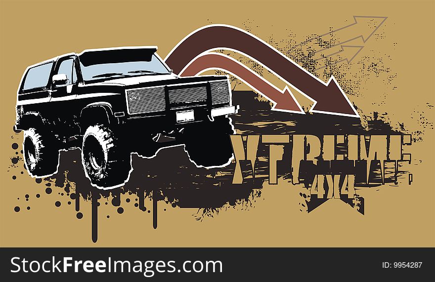 Vector illustration off-road car with grunge background. Vector illustration off-road car with grunge background.