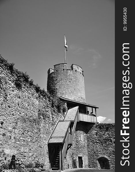 It's the tower of a castle in La Tour-de-Peilz in switzerland. It's the tower of a castle in La Tour-de-Peilz in switzerland