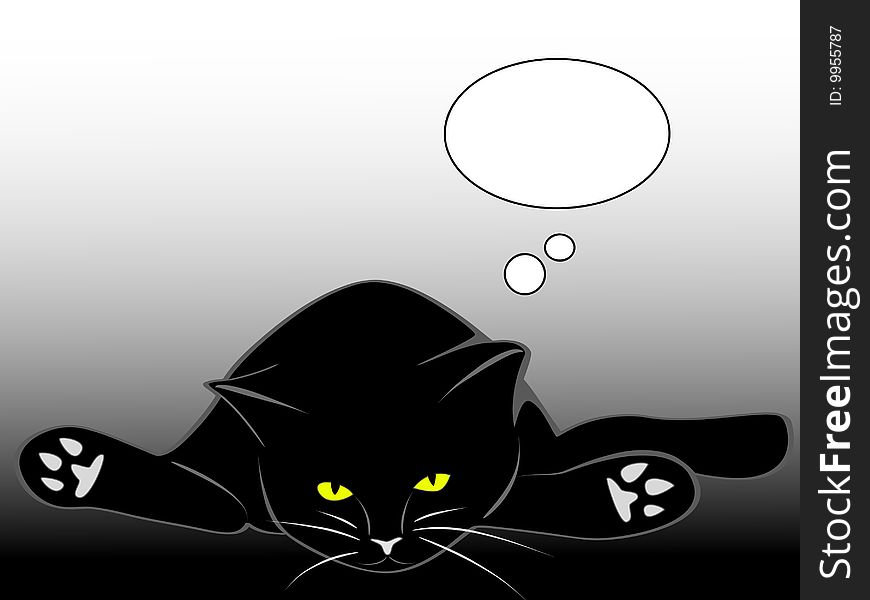 Illustration of black cat thinking of something